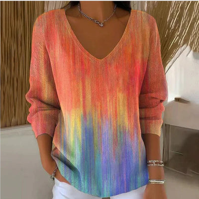 Suéter Cuello V Manga Larga con Impresión 3D Digital para Mujer - Image 7