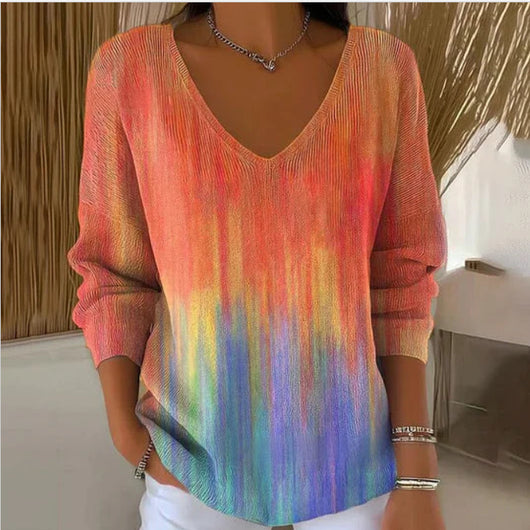 Suéter Cuello V Manga Larga con Impresión 3D Digital para Mujer - Image 7