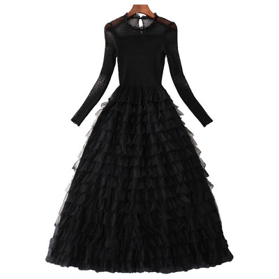 Vestido Largo Ajustado de Malla Elástica con Cintura Alta y Manga Larga - Image 3