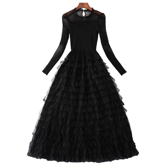 Vestido Largo Ajustado de Malla Elástica con Cintura Alta y Manga Larga - Image 3