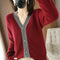 Cardigan de Cuello V en Cashmere con Bloques de Color para Mujer