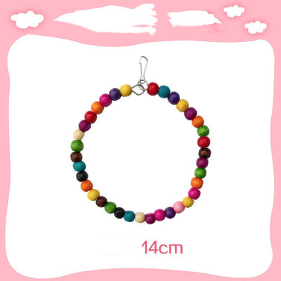 Colorful wooden aerial ladder with five rungs and vibrant beads, featuring metal hooks for birds or hamsters. - Image 4