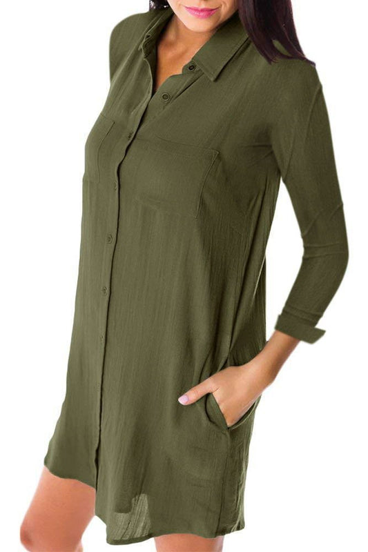 Vestido Camisero Holgado de Manga Larga con Bolsillos - Image 2