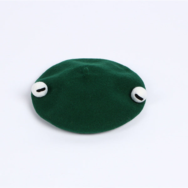 Boina de Fieltro de Lana Artesanal - Rana Divertida Verde, Regalo Perfecto