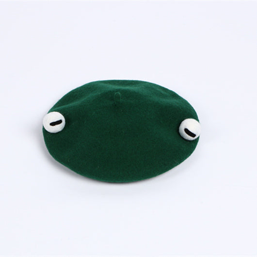 Boina de Fieltro de Lana Artesanal - Rana Divertida Verde, Regalo Perfecto