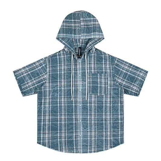 Camisa Casual Hombre Verano Cuadros Manga Corta Diseño Desgastado