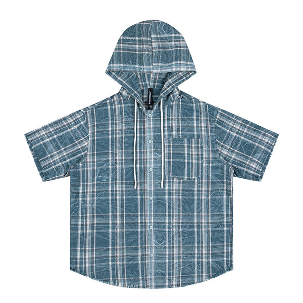 Camisa Casual Hombre Verano Cuadros Manga Corta Diseño Desgastado