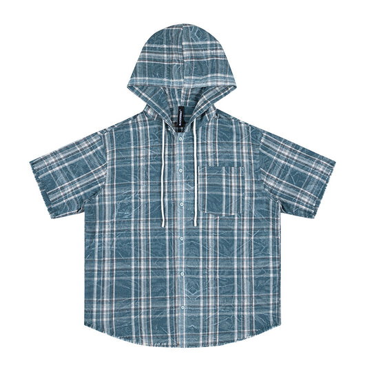 Camisa Casual Hombre Verano Cuadros Manga Corta Diseño Desgastado