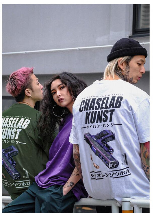 Playera Manga Corta Hombre Estampado Pistola Cartoon - Diseño Japonés Chaozhou