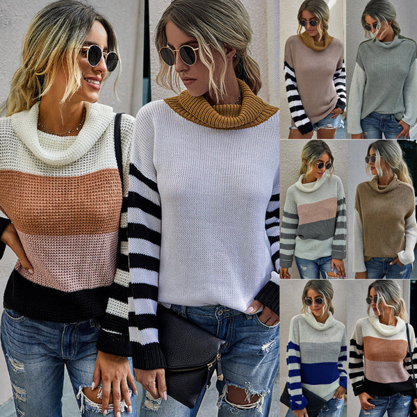 Suéter de Cuello Alto Multicolor para Mujer - Básico Versátil
