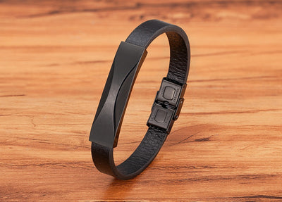 Pulsera de Cuero para Hombre con Acero Inoxidable y Patrón Geométrico - Image 13