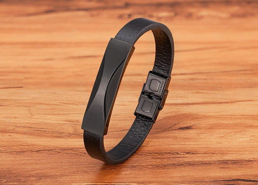 Pulsera de Cuero para Hombre con Acero Inoxidable y Patrón Geométrico - Image 13