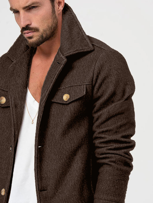 Abrigo de Lana para Hombre Elegante Botón Simple Diseño Liso - Image 17
