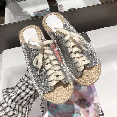 Sandalias y Pantuflas de Lino con Lentejuelas