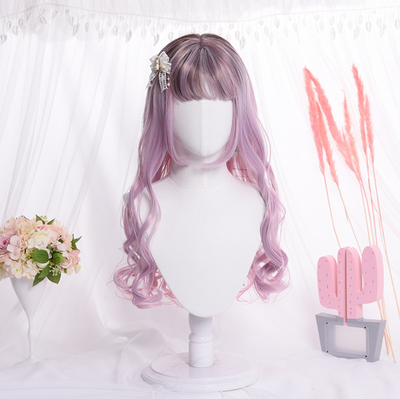 Peluca Coreana Rizada Flequillo Liso - Estilo Cute para Fiestas y Cumpleaños