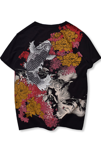 Camisa Gris con Bordado de Koi