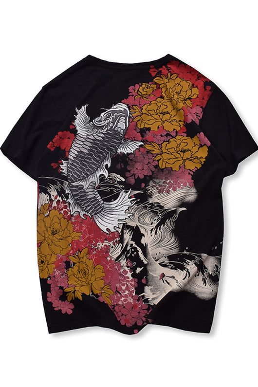 Camisa Gris con Bordado de Koi
