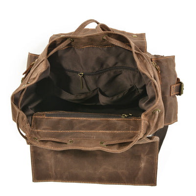 Mochila de Viaje y Montaña en Lona Encerada con Cuero - Image 10