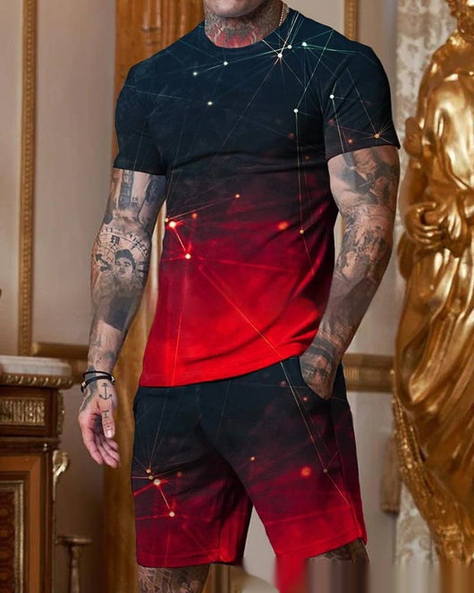 Traje Casual Hombre Manga Corta Cuello Redondo Degradado Multicolor - Image 5