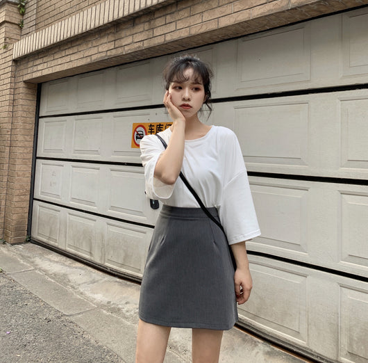 Falda Gris Cintura Alta Corte A Slim