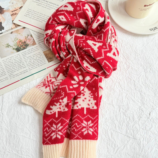 Bufanda Tejida Roja con Estampado de Reno y Copos de Nieve - Image 24