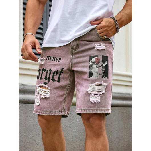 Shorts Estilo Vaquero con Estampado de Letras para Hombre - Image 9
