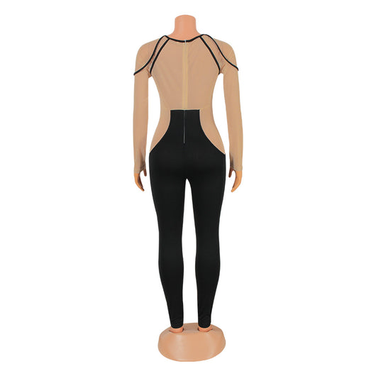 Jumpsuit Transparente con Malla y Combinación de Colores de Manga Larga - Image 6