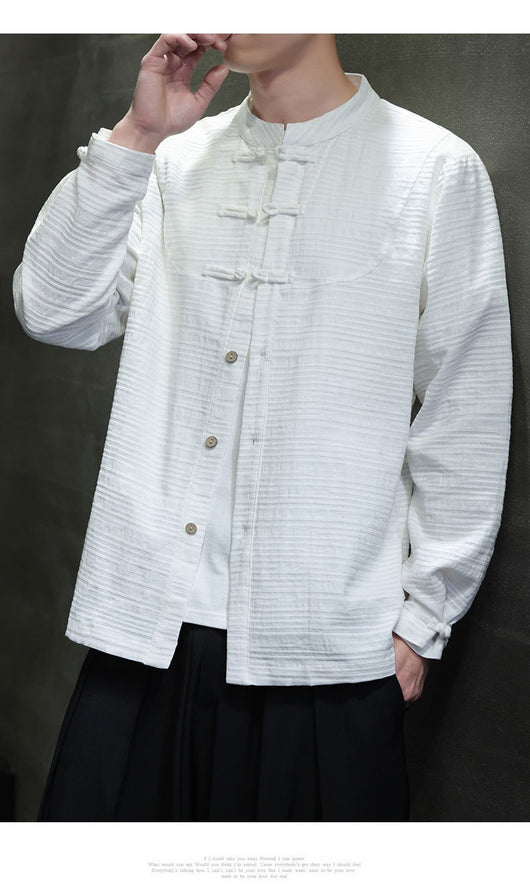 Camisa Retro Tang Chino - Algodón y Lino con Cierre Tradicional para Hombre - Image 33