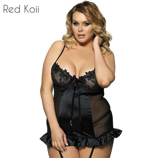 Lencería Sexy de Encaje Negro con Volantes - Conjunto Erótico Romance