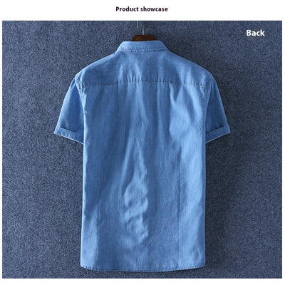 Camisa Denim de Algodón Manga Corta para Hombre - Comodidad de Verano - Image 10