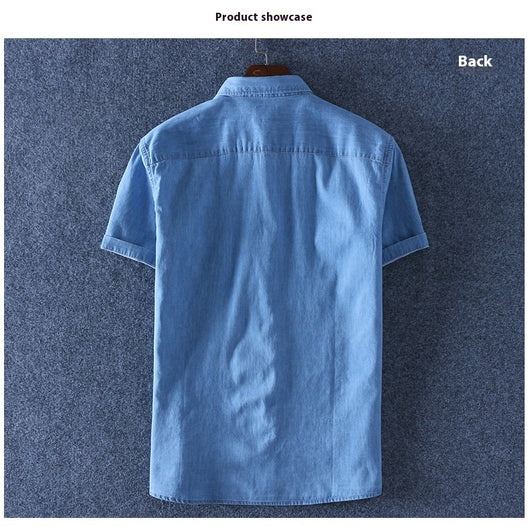 Camisa Denim de Algodón Manga Corta para Hombre - Comodidad de Verano - Image 10