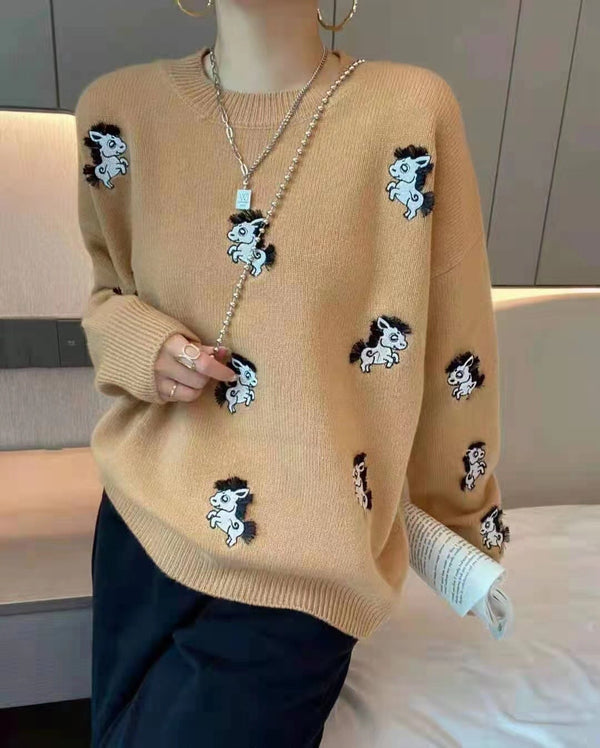 Suéter para Mujer con Bordado de Caballo Elegante