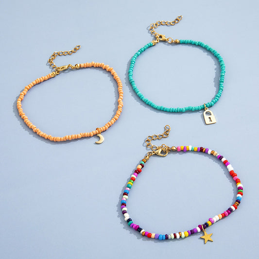 Pulsera de Tobillo con Cuentas de Arroz Multicolor