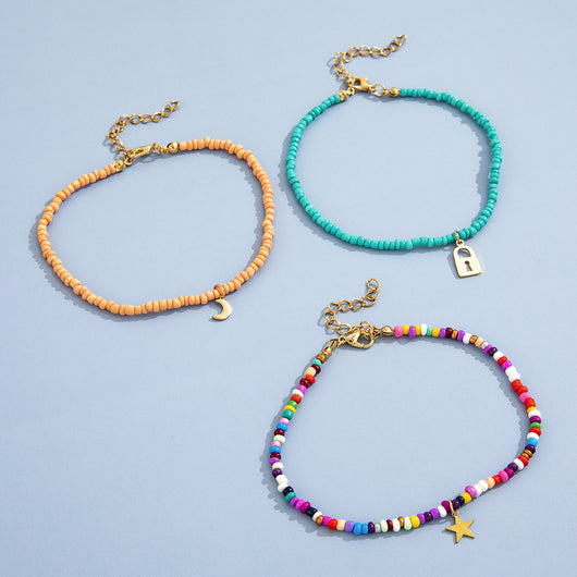 Pulsera de Tobillo con Cuentas de Arroz Multicolor