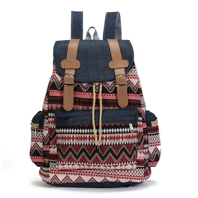 Mochila Escolar Étnica Denim con Cordón y Gran Capacidad - Image 13