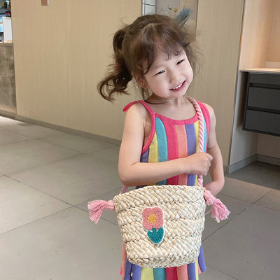 Bolsa Mensajera Infantil Tejida a Mano en Fibra Natural