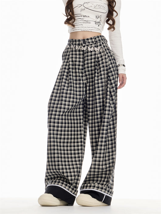 Pantalón Cuadros Mujer Cintura Alta Recto Holgado - Image 11