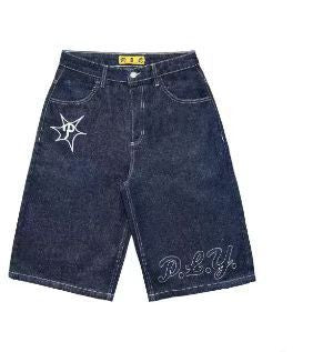 Shorts de Mezclilla Azul Oscuro con Bordado Completo para Hombre - Image 8