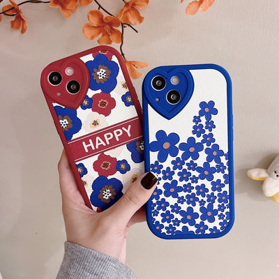 Funda de Silicona para Teléfono con Flores Azules - Diseño Amor