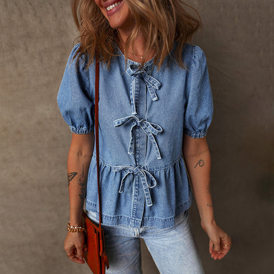 Blusa Elegante con Detalle de Moño y Fruncido - Image 3