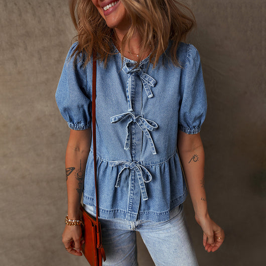 Blusa Elegante con Detalle de Moño y Fruncido - Image 3
