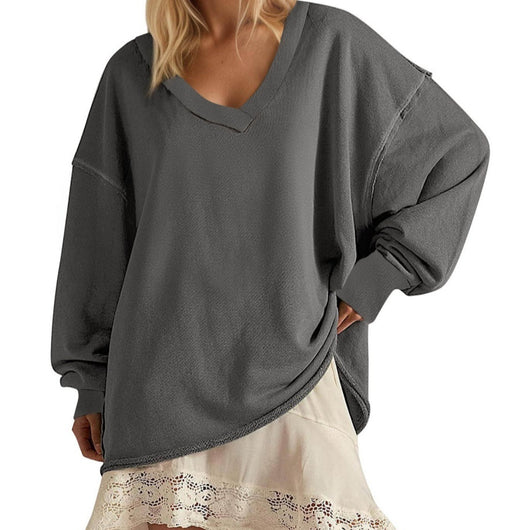 Blusa Suelta de Cuello V y Manga Larga en Colores Lisos para Mujer - Image 6