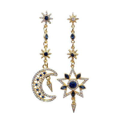 Aretes Largos Asimétricos Sol y Luna Retro para Mujer - Image 5
