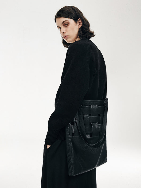 Bolso Bandolera Tejido con Estructura de Cuero Sintético