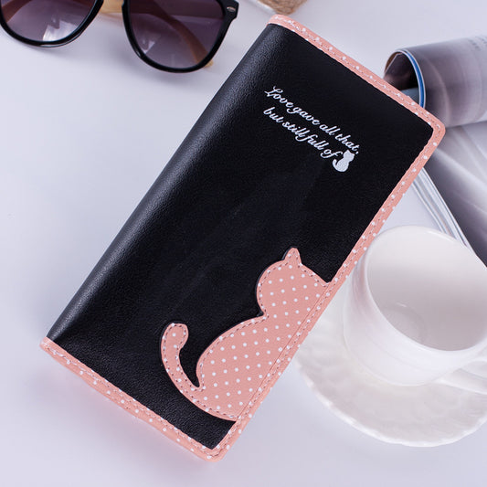 Billetera Larga Coreana para Mujer - Diseño Gato Lunar con Contraste de Colores - Image 2