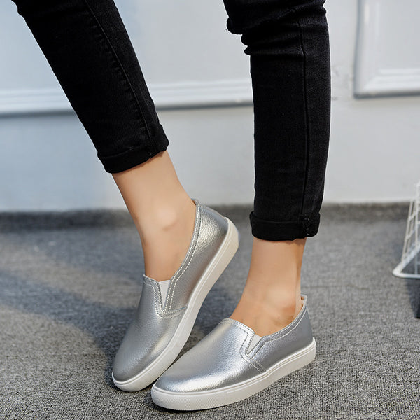 Zapatos Blancos de Cuero para Mujer con Suela Gruesa - Cómodos y Casuales