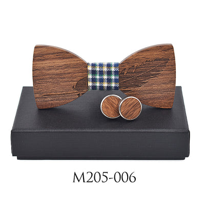 Gemelos de Negocio con Tallado de Pluma - Juego de Hebillas de Madera - Image 6