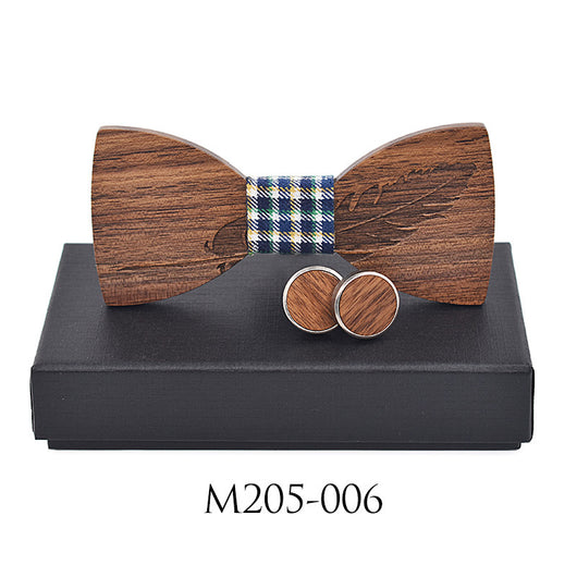 Gemelos de Negocio con Tallado de Pluma - Juego de Hebillas de Madera - Image 6