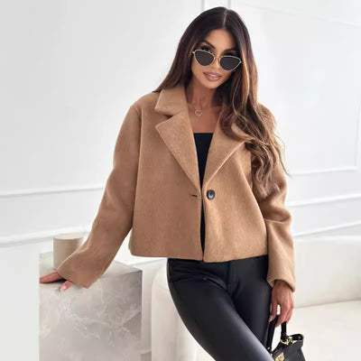 Abrigo de Lana con Cuello de Traje para Mujer - Colores Sólidos Otoño Invierno - Image 3