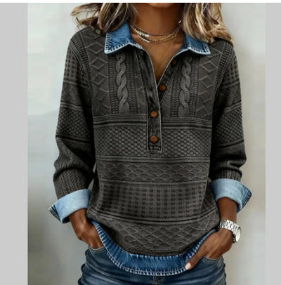 Blusa Retro de Cuello Alto con Estampado y Manga Larga - Image 8